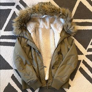 UNIQLO Bomber Jacket with Faux Fur Hood, XS